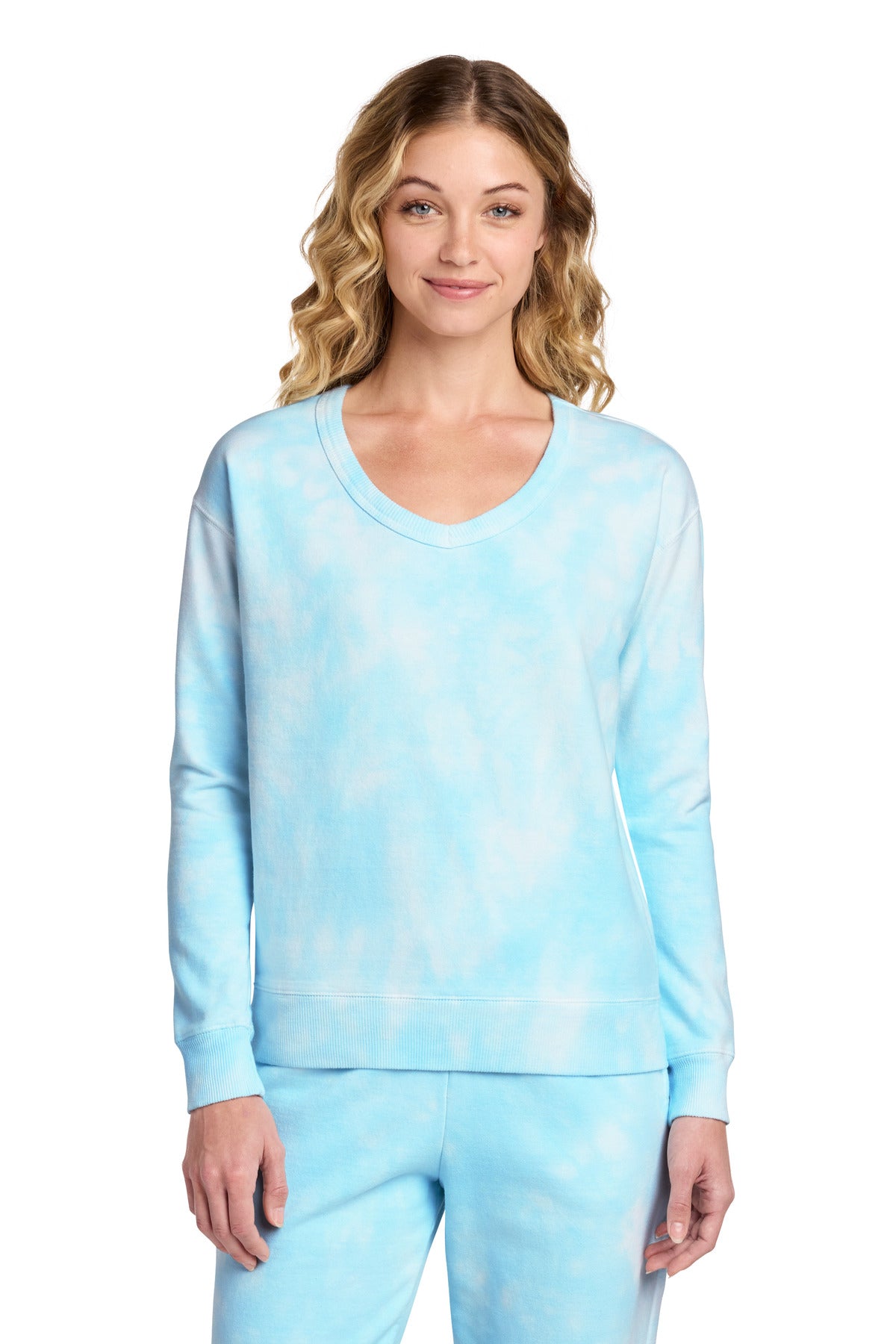 Port & Co Women's Beach Wash ® Cloud Tie-Dye V-Neck Sweatshirt LPC140V