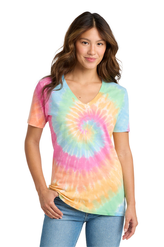 Port & Co Women's Tie-Dye V-Neck Tee. LPC147V
