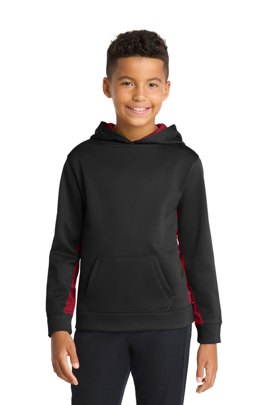 Sport-Tek® Youth Sport-Wick® CamoHex Fleece Colorblock Hooded Pullover. YST239