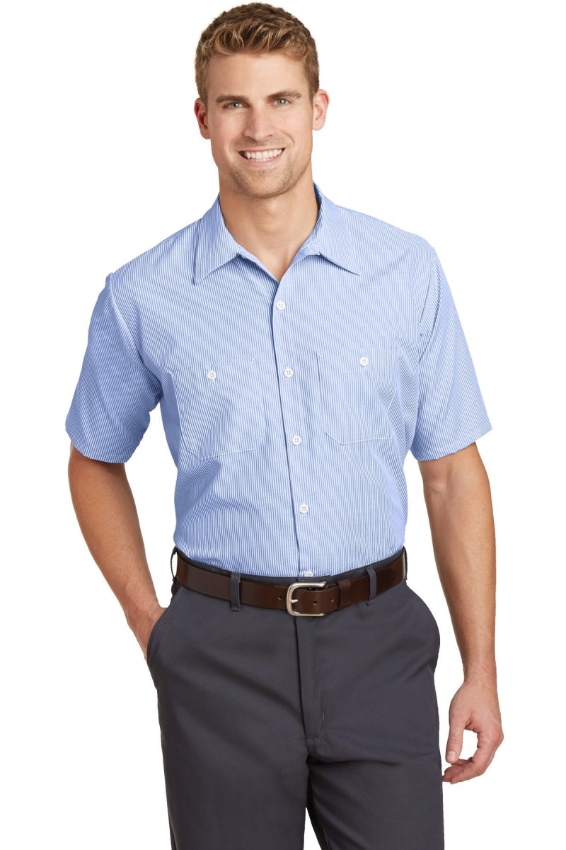 Red Kap® Long Size, Short Sleeve Striped Industrial Work Shirt. CS20LONG - uslegacypromotions