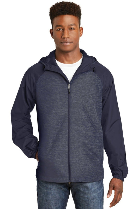 Sport-Tek® Heather Colorblock Raglan Hooded Wind Jacket. JST40 - uslegacypromotions
