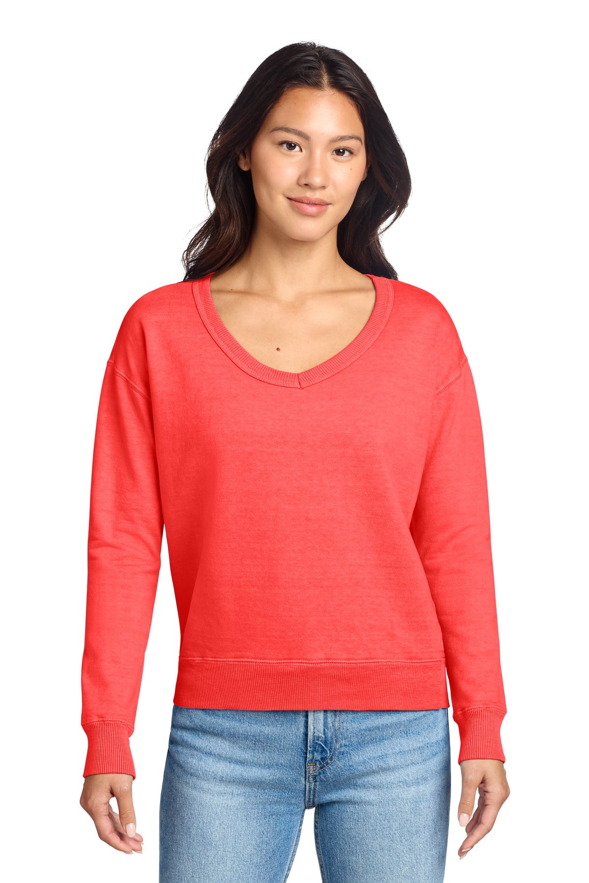 Port & Co Women's Beach Wash ® Garment-Dyed V-Neck Sweatshirt LPC098V
