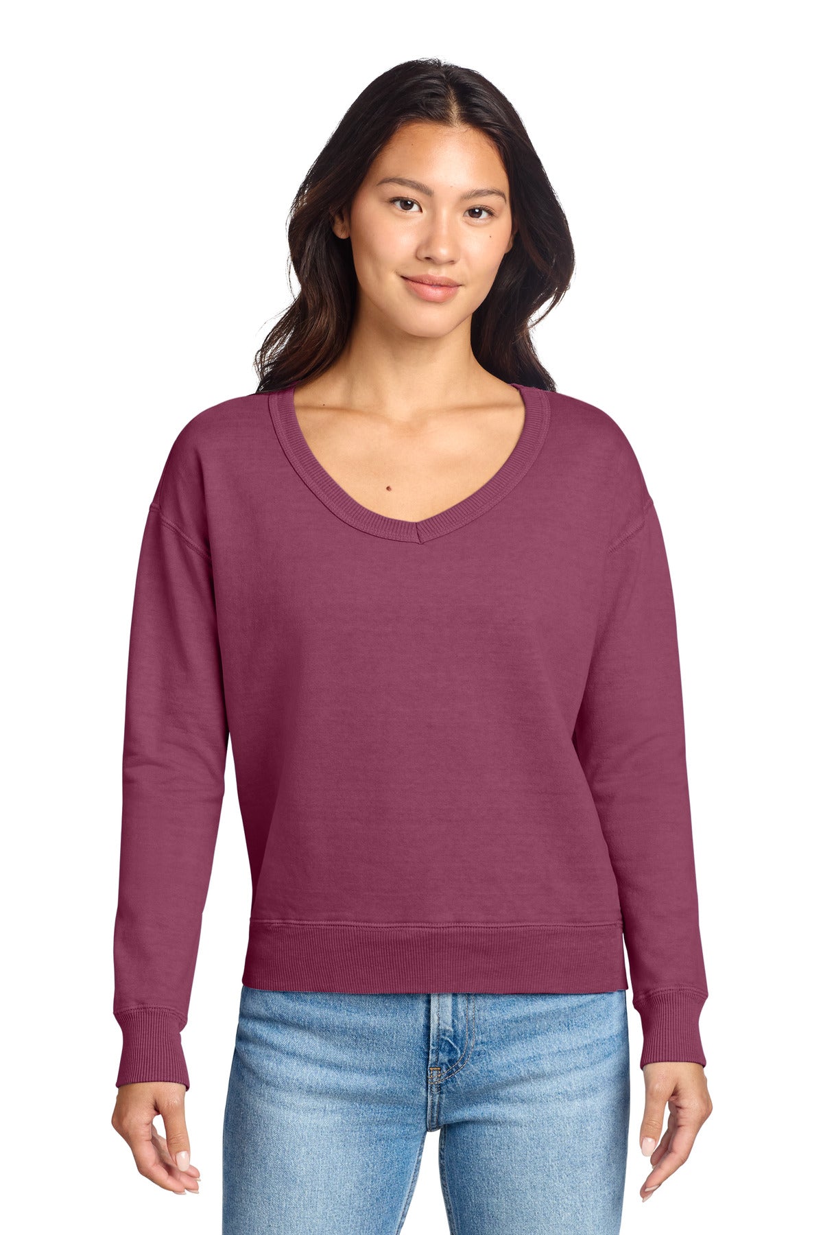 Port & Co Women's Beach Wash ® Garment-Dyed V-Neck Sweatshirt LPC098V