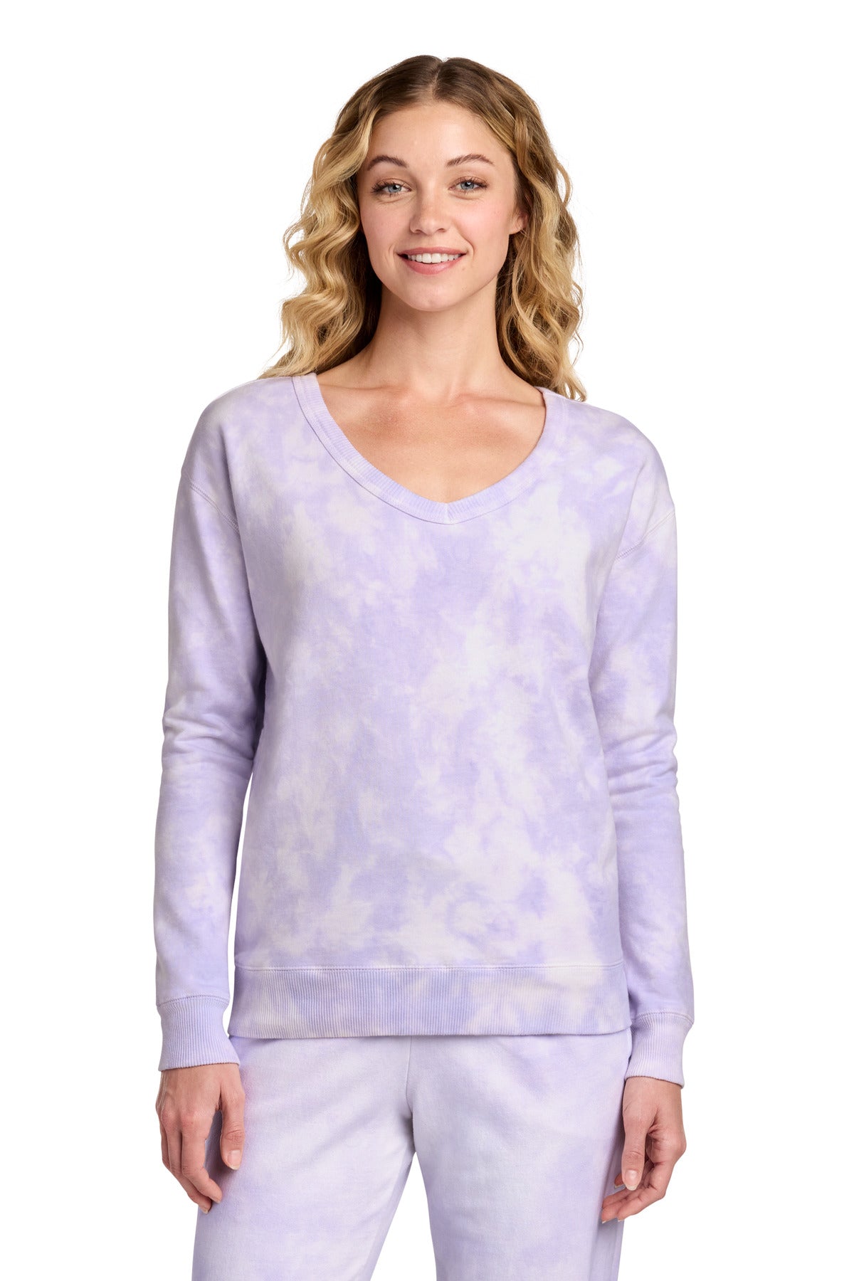 Port & Co Women's Beach Wash ® Cloud Tie-Dye V-Neck Sweatshirt LPC140V