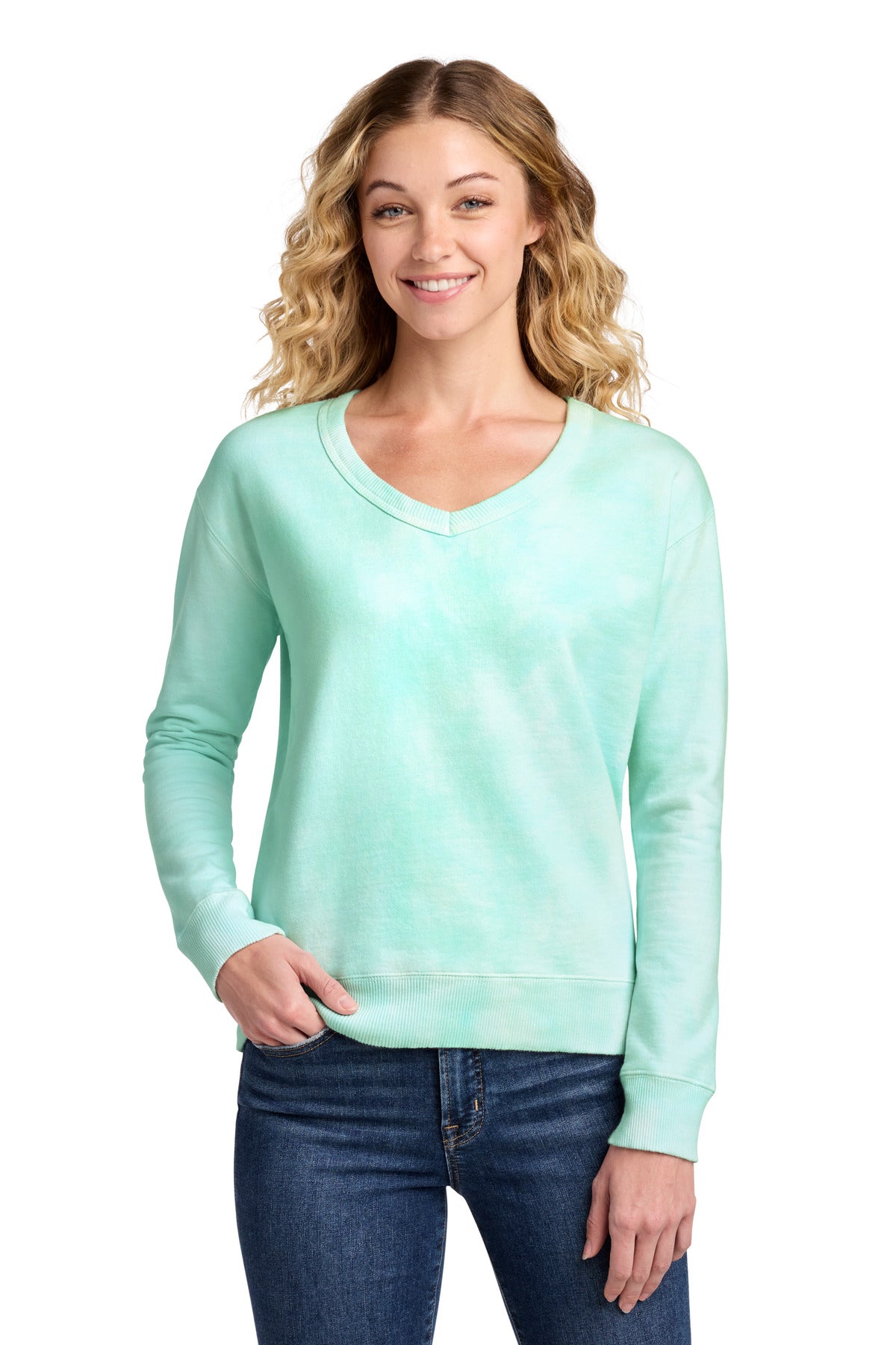 Port & Co Women's Beach Wash ® Cloud Tie-Dye V-Neck Sweatshirt LPC140V