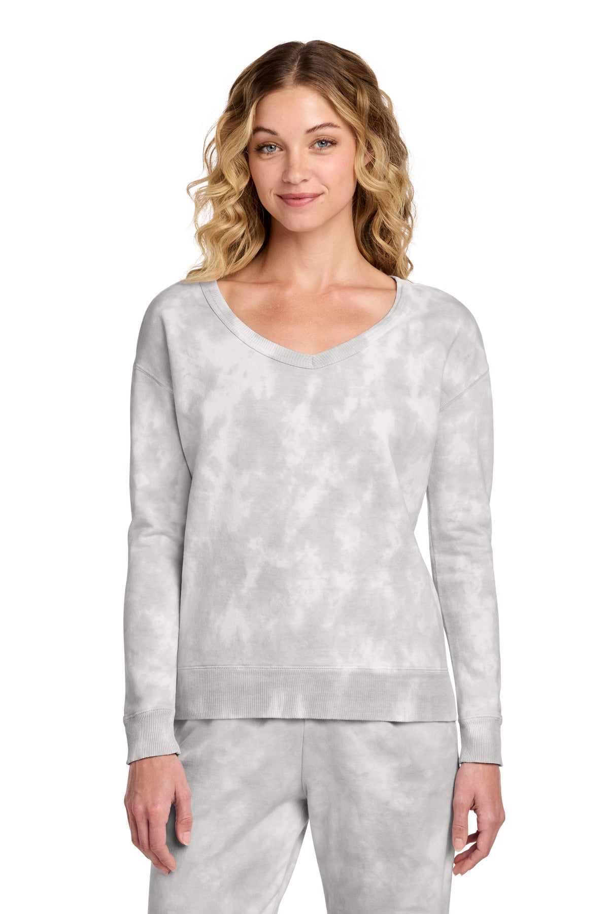 Port & Co Women's Beach Wash ® Cloud Tie-Dye V-Neck Sweatshirt LPC140V