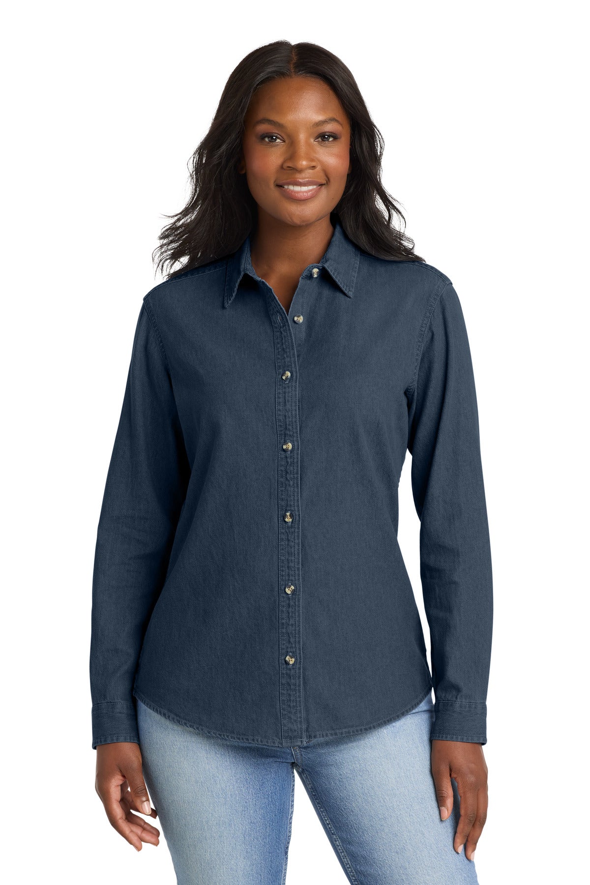 Port & Co Women's Long Sleeve Value Denim Shirt.  LSP10