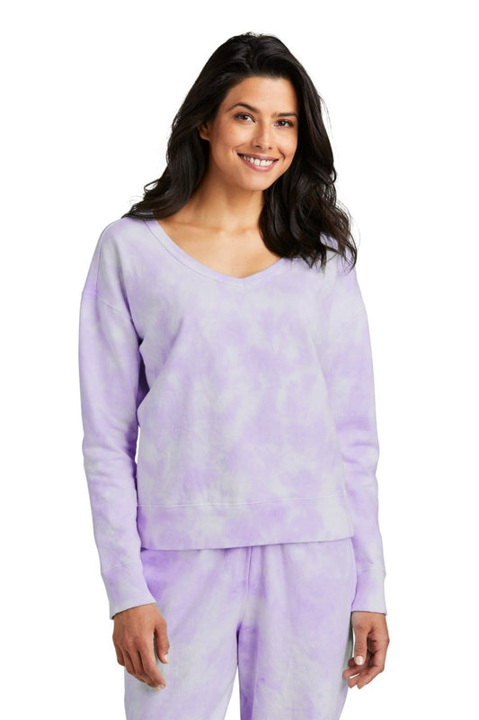 Port & CompanyÂ® Ladies Beach WashÂ® Cloud Tie-Dye V-Neck Sweatshirt LPC140V - uslegacypromotions