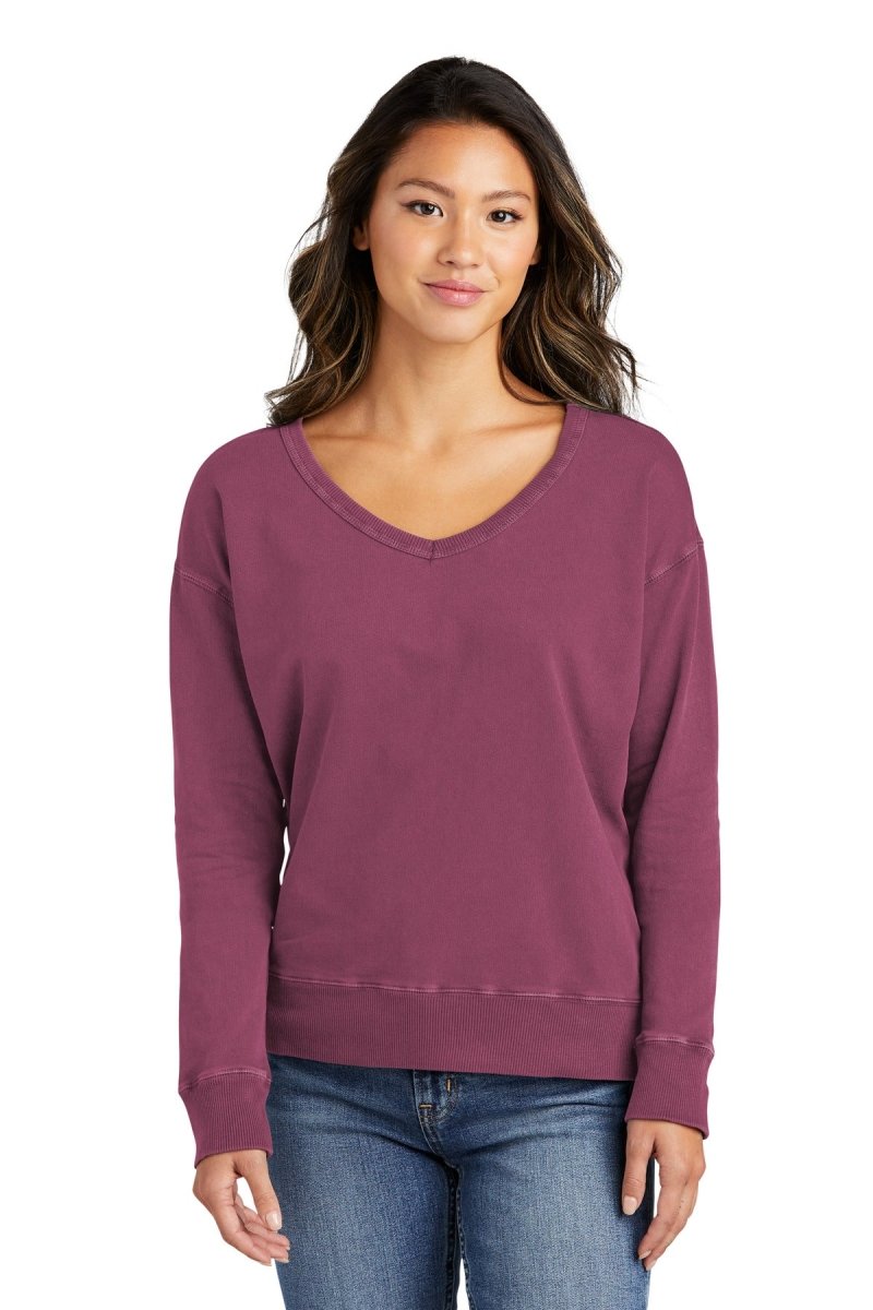 Port & CompanyÂ® Ladies Beach WashÂ® Garment-Dyed V-Neck Sweatshirt LPC098V - uslegacypromotions