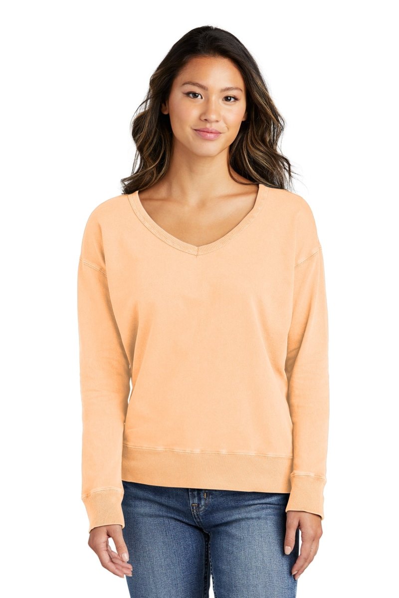 Port & CompanyÂ® Ladies Beach WashÂ® Garment-Dyed V-Neck Sweatshirt LPC098V - uslegacypromotions