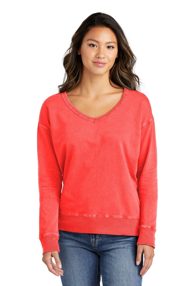 Port & CompanyÂ® Ladies Beach WashÂ® Garment-Dyed V-Neck Sweatshirt LPC098V - uslegacypromotions