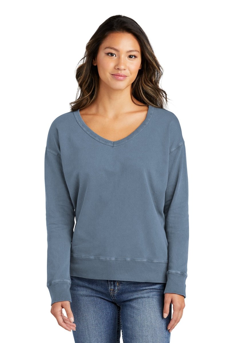 Port & CompanyÂ® Ladies Beach WashÂ® Garment-Dyed V-Neck Sweatshirt LPC098V - uslegacypromotions