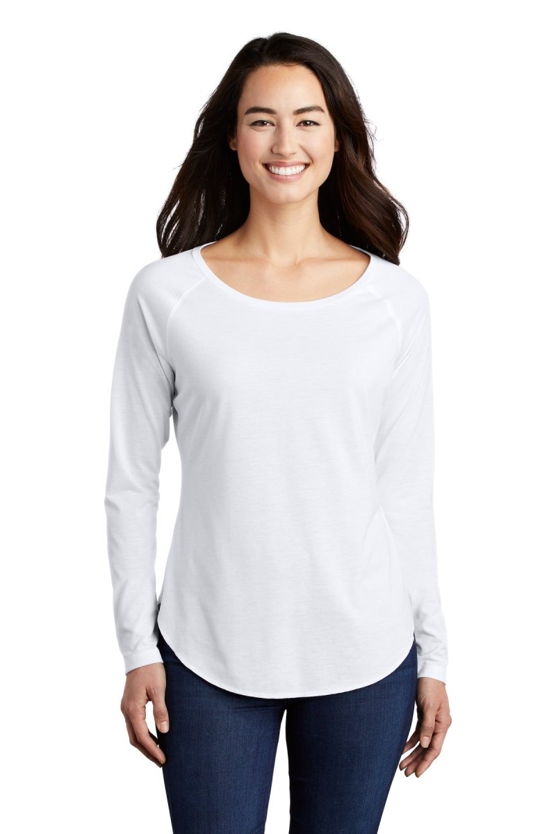 Sport-Tek Â® Ladies PosiCharge Â® Long Sleeve Tri-Blend Wicking Scoop Neck Raglan Tee LST400LS - uslegacypromotions