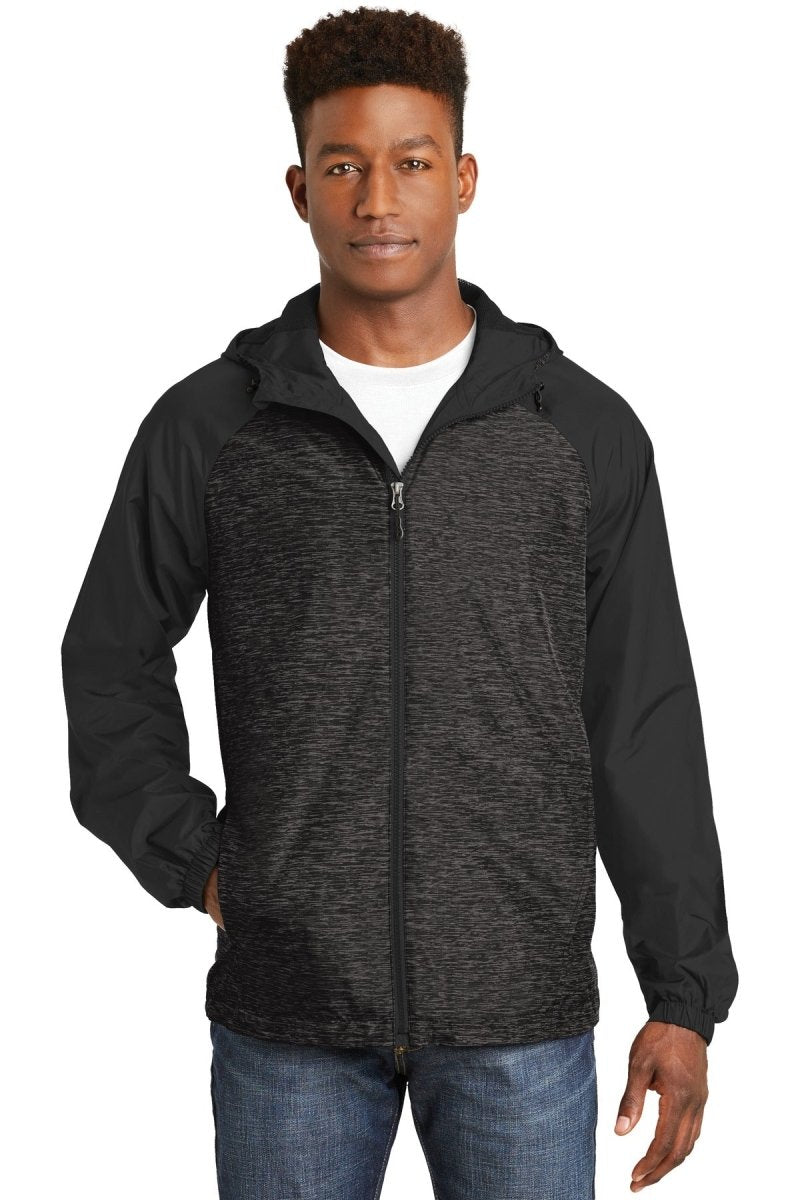 Sport-TekÂ® Heather Colorblock Raglan Hooded Wind Jacket. JST40 - uslegacypromotions