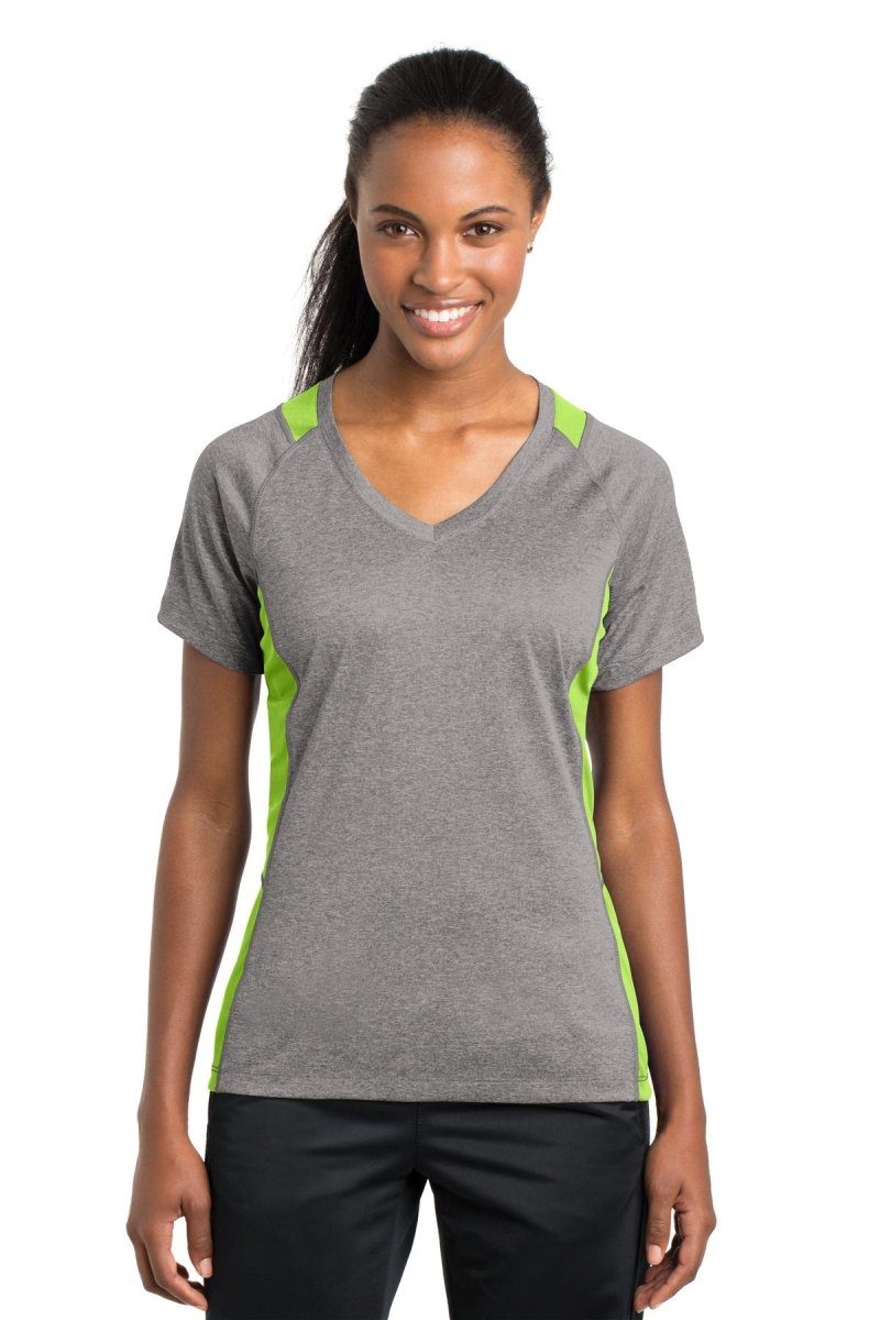 Sport-TekÂ® Ladies Heather Colorblock Contenderâ„¢ V-Neck Tee. LST361 - uslegacypromotions