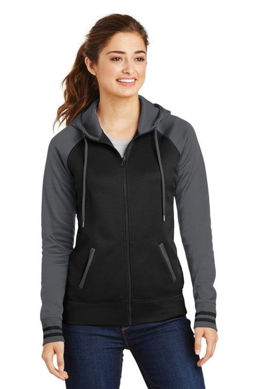 Sport-TekÂ® Ladies Sport-WickÂ® Varsity Fleece Full-Zip Hooded Jacket. LST236 - uslegacypromotions