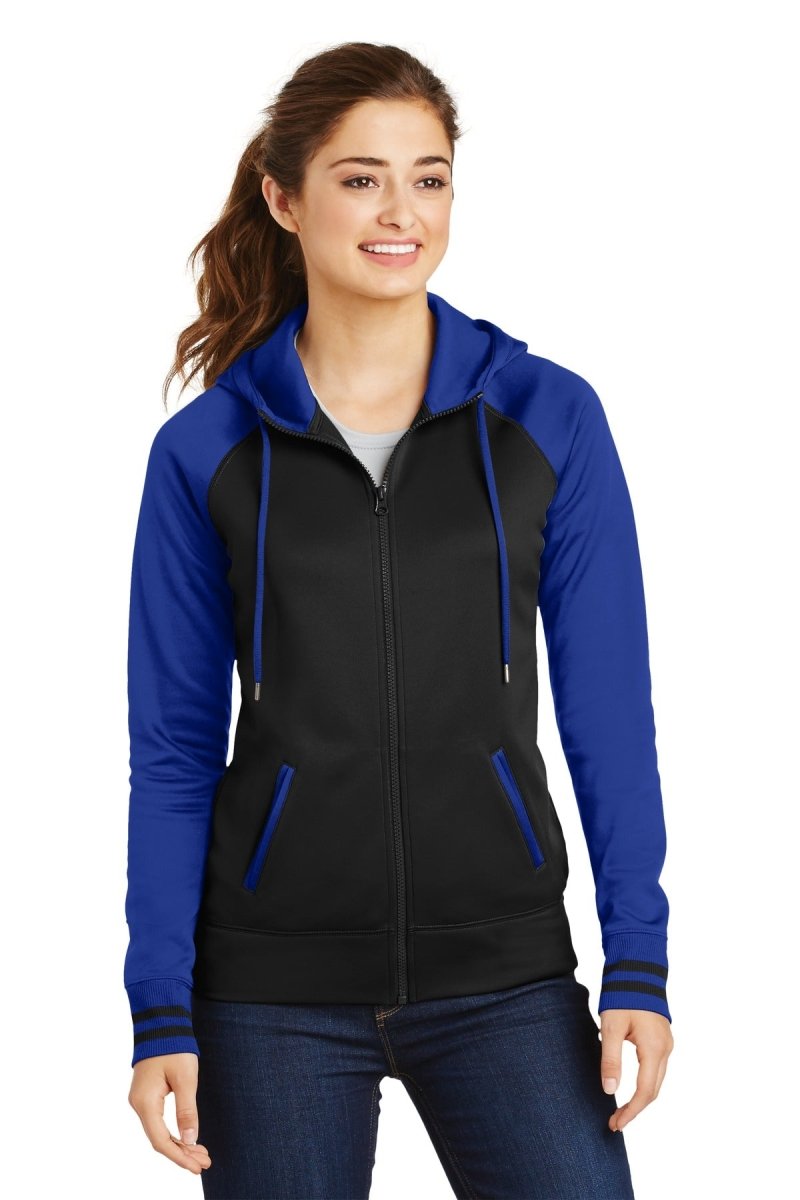 Sport-TekÂ® Ladies Sport-WickÂ® Varsity Fleece Full-Zip Hooded Jacket. LST236 - uslegacypromotions