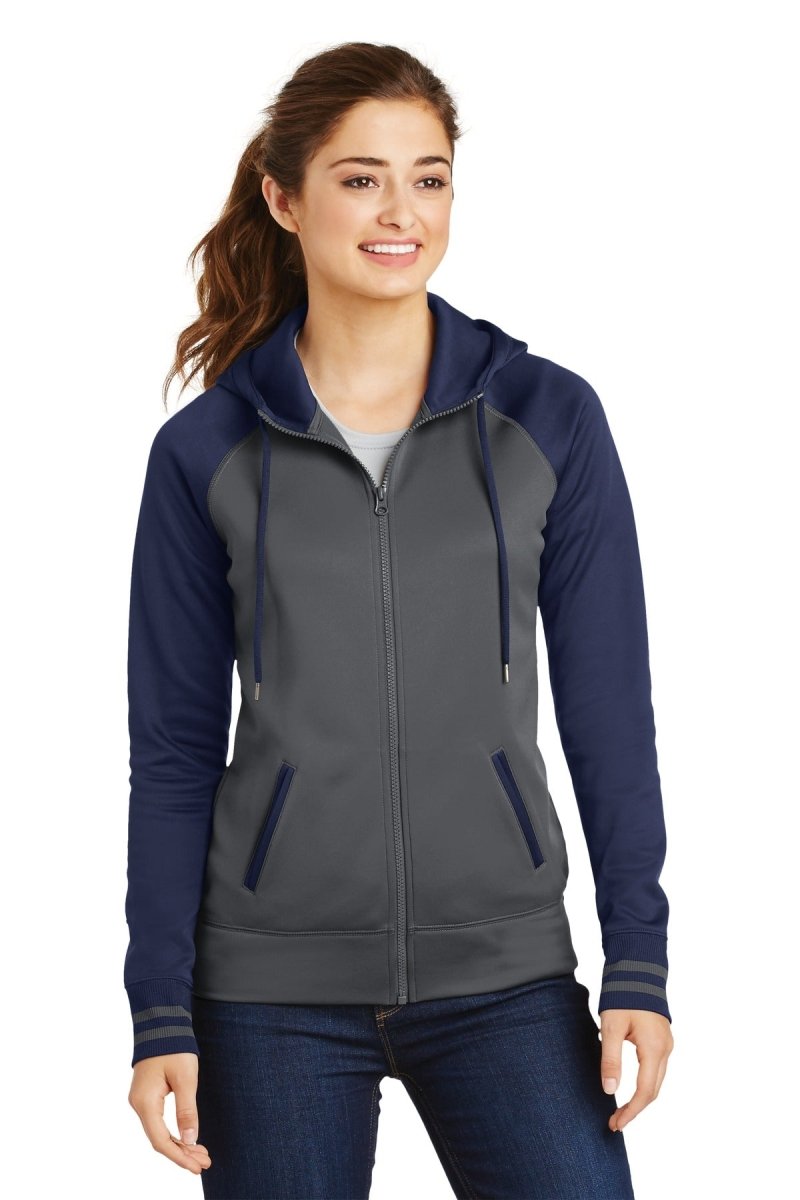 Sport-TekÂ® Ladies Sport-WickÂ® Varsity Fleece Full-Zip Hooded Jacket. LST236 - uslegacypromotions